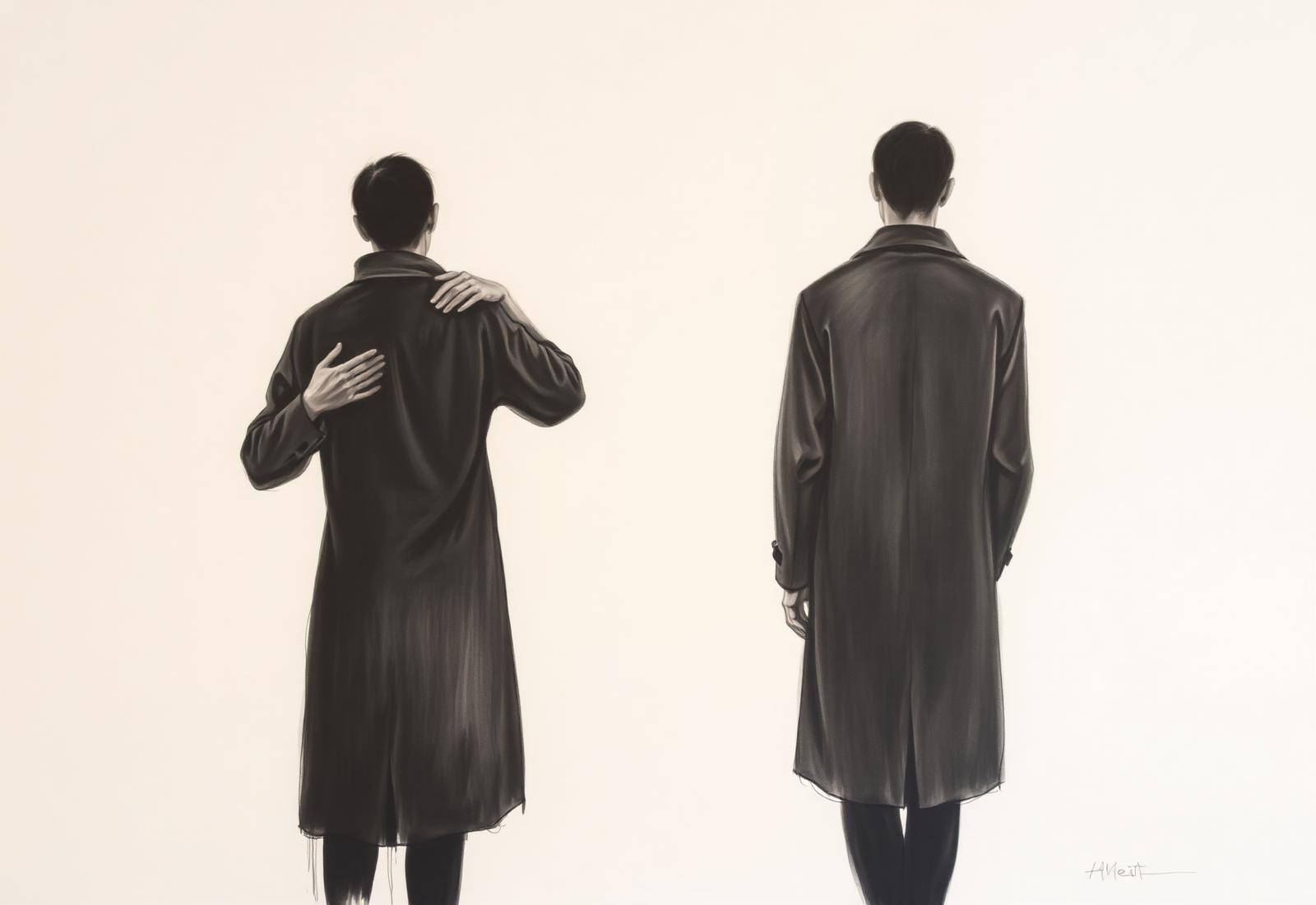 Hold, 2024. Charcoal and ink wash on paper, 168 × 244 cm.
